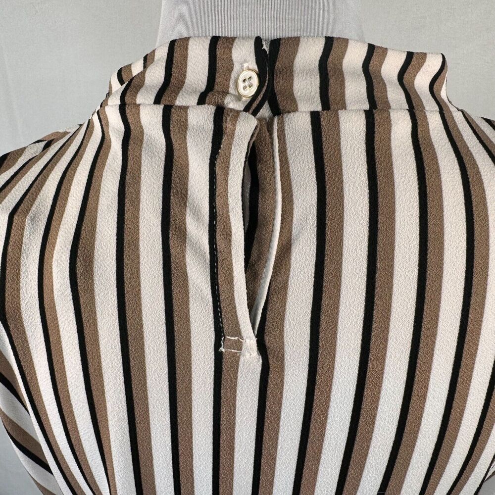 Adrianna Papell Women Tank Sz M Black Brown White Ruffle Mock Neck cap sleeve - Picture 5 of 9